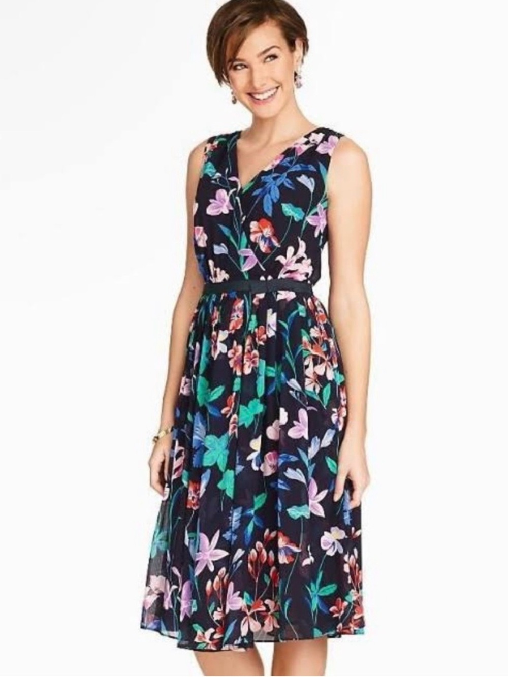 Talbots Floral Print Chiffon Dress Size 10